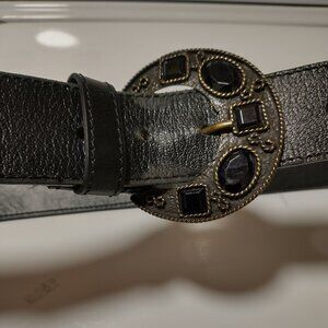 Vintage Berge Black Leather Statement Belt Size L